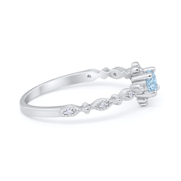 Petite Dainty Ring Round Simulated Aquamarine CZ 925 Sterling Silver